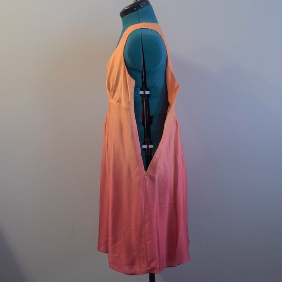 Fall Colours Silk Orange to Red Ombre Dress V-Neck - Picture 6 of 8